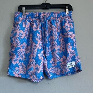 Beach Bros. pink hibiscus floral pattern blue casual shorts size medium